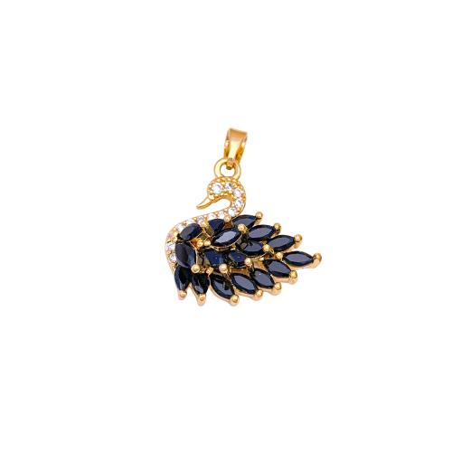 Cubic Zirconia Micro Pave Brass Pendants, Swan, plated, DIY & micro pave cubic zirconia 