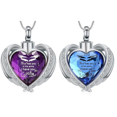 Cinerary Casket Pendant, 304 Stainless Steel, with Crystal, Heart, DIY & with rhinestone 