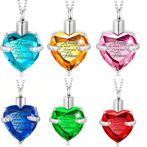 Cinerary Casket Pendant, 304 Stainless Steel, with Crystal, Heart, DIY 