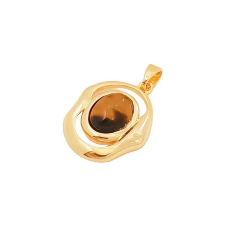 Tiger Eye Pendants, Brass, with Tiger Eye, gold color plated, DIY & micro pave cubic zirconia, pendant size 13-25mm 