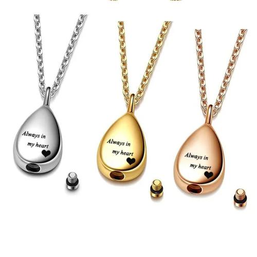 304 Stainless Steel Cinerary Casket Necklace, Teardrop, plated, fashion jewelry & with letter pattern & for woman Approx 50 cm 