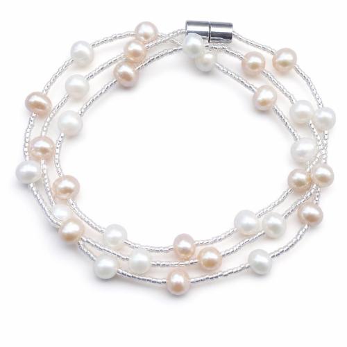 Seed Beads Pearl Bracelets, Freshwater Pearl, 4-5mm Inch 