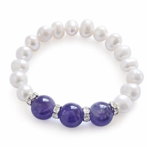 Edelstein Perlen Armbänder, Natürliche kultivierte Süßwasserperlen, mit Amethyst, Februar Birthstone, 12mm, Länge:7.5 ZollInch, verkauft von Strang