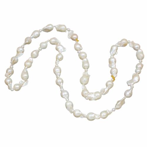 Collier en perles d'eau douce Pull, perle nucléée de culture d'eau douce, avec perle d'eau douce cultivée, baroque, naturel, blanc, 11-12mm Environ 33.5 pouce, Vendu par brin