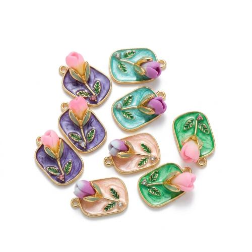 Polymer Clay Zinc Alloy Pendants, with Zinc Alloy, gold color plated, DIY & with flower pattern & enamel Approx 2mm 