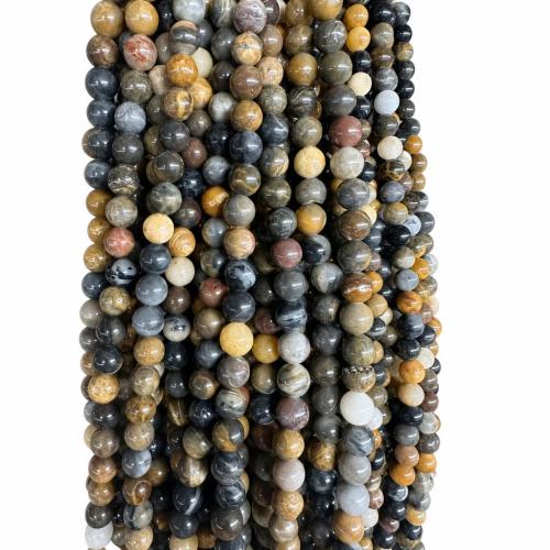 Single Gemstone Beads, Petrified Wood Palm Stone, Round, DIY Approx 38 cm 