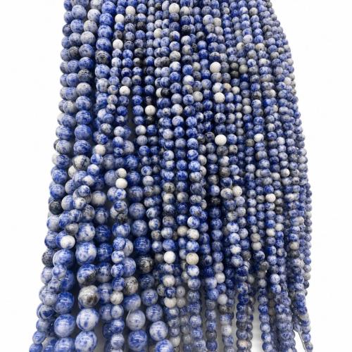 Single Gemstone Beads, Blue Speckle Stone, Round, DIY Approx 38 cm 