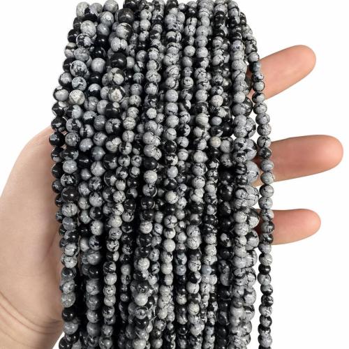 Snowflake Obsidian Bead, Round, DIY Approx 38 cm 