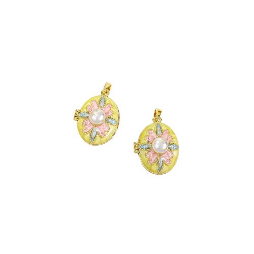 Enamel Brass Pendants, with Plastic Pearl, plated, DIY 