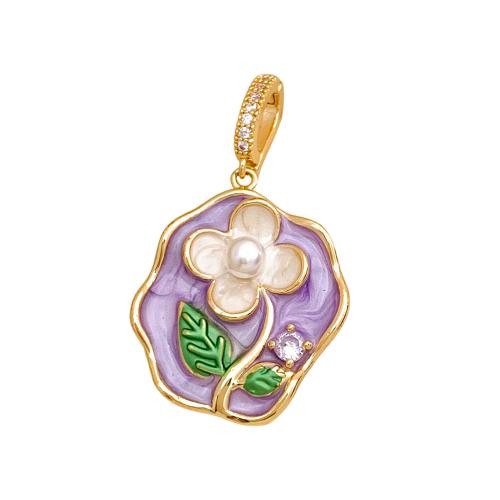 Cubic Zirconia Micro Pave Brass Pendants, with Plastic Pearl, plated, DIY & micro pave cubic zirconia & enamel 