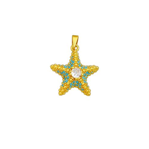 Cubic Zirconia Micro Pave Brass Pendants, Starfish, plated, DIY & micro pave cubic zirconia & enamel, pendent size 15-24mm 