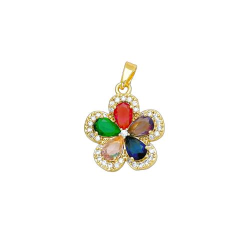 Cubic Zirconia Micro Pave Brass Pendants, Flower, plated, DIY & micro pave cubic zirconia, pendent size 16-17mm 