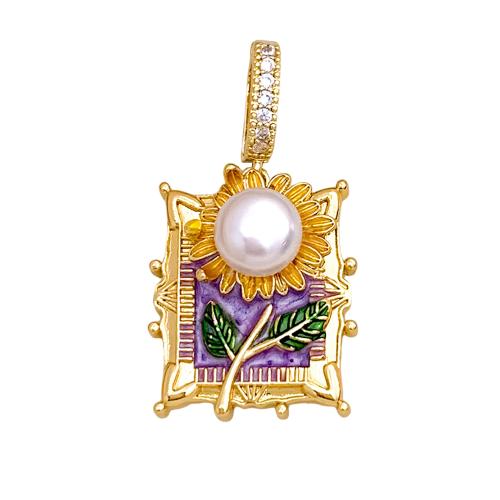 Cubic Zirconia Micro Pave Brass Pendants, with Plastic Pearl, plated, DIY & micro pave cubic zirconia & enamel, pendent size 18-25mm 