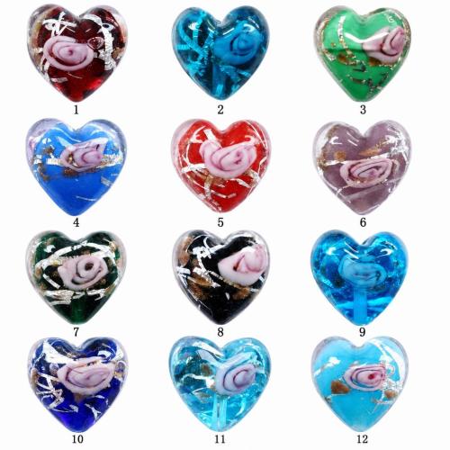 Perles murano feuille d'argent, chalumeau, coeur, avec le motif de fleurs & sable d'or, plus de couleurs à choisir Vendu par PC