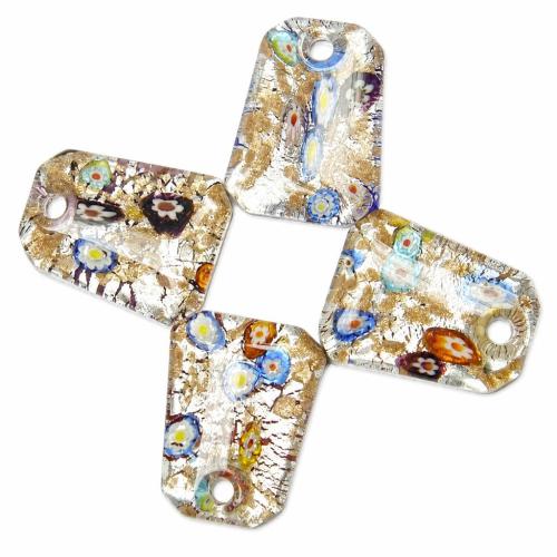 Moulage de Murano pendentifs, chalumeau, trapèze, technologie, avec tranche de millefiori & sable d'or & feuille d'argent, couleurs mélangées Environ 5.5mm îte, Vendu par boîte