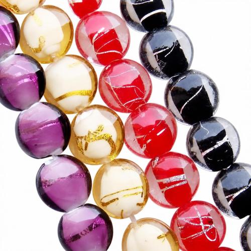 Perles murano feuille d'argent, chalumeau, Plat rond, translucide, plus de couleurs à choisir Environ 2.5mm Vendu par sac