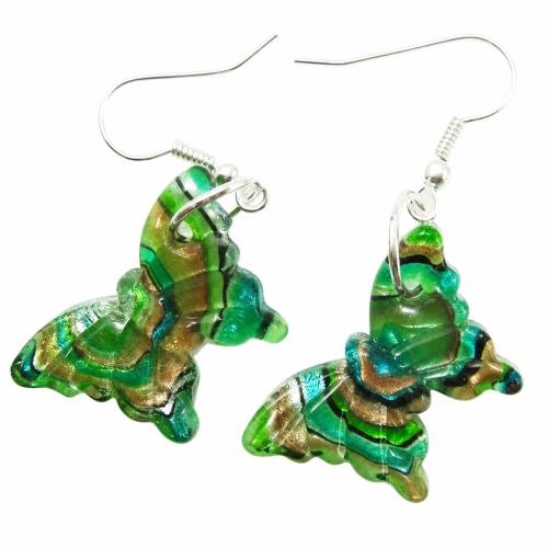 Lampwork Drop Earring, Butterfly Approx 2mm 