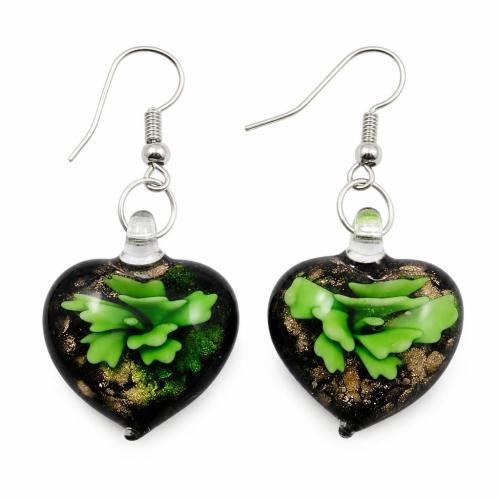 Lampwork Drop Earring, Heart, gold sand [
