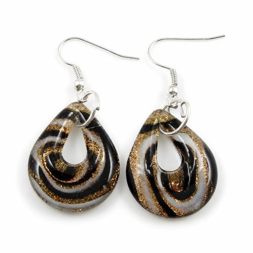 Lampwork Drop Earring, brass earring hook, Teardrop, gold sand [