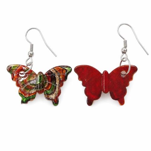 Lampwork Drop Earring, brass earring hook, Butterfly, gold sand .8 Inch 