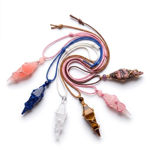 Gemstone Necklace, with Polyester Cord, Geometrical Pattern & Unisex, gemstone size Approx 38 cm 