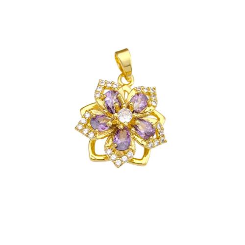 Cubic Zirconia Micro Pave Brass Pendants, Flower, plated, DIY & micro pave cubic zirconia, pendent size 13-17.5mm 