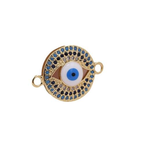 Cubic Zirconia Micro Pave Brass Connectors, Evil Eye, gold color plated, DIY & micro pave cubic zirconia 