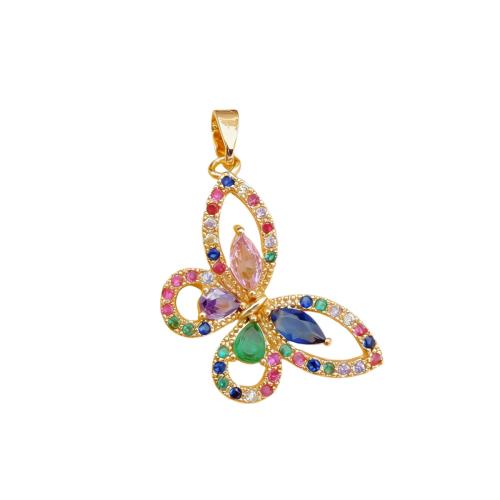 Cubic Zirconia Micro Pave Brass Pendants, Butterfly, plated, DIY & micro pave cubic zirconia, pendent size 16-25mm 