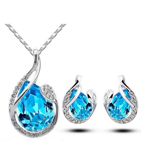 Zinc Alloy Jewelry Set, Stud Earring & necklace, with Crystal, with 5cm extender chain, platinum color plated, 2 pieces & for woman & with rhinestone earring size pendent size Approx 40 cm 