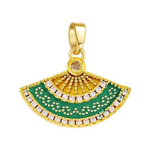 Cubic Zirconia Micro Pave Brass Pendants, Fan, plated, DIY & micro pave cubic zirconia & enamel & hollow 