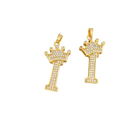 Cubic Zirconia Micro Pave Brass Pendants, Alphabet Letter, plated, DIY & micro pave cubic zirconia 