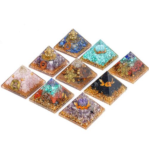 Gemstone Pyramid Decoration, with brass wire & Resin, Pyramidal & epoxy gel 