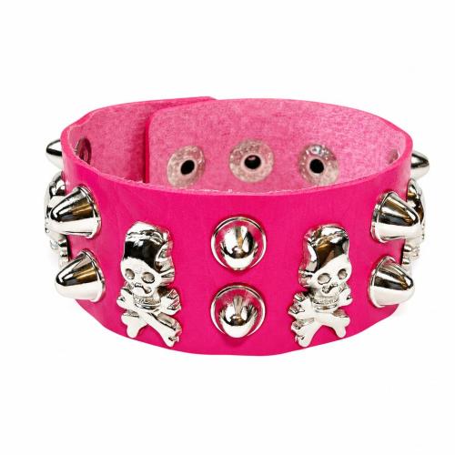 PU Leather Bracelet, Skull, with rivet stud & punk style & Unisex 