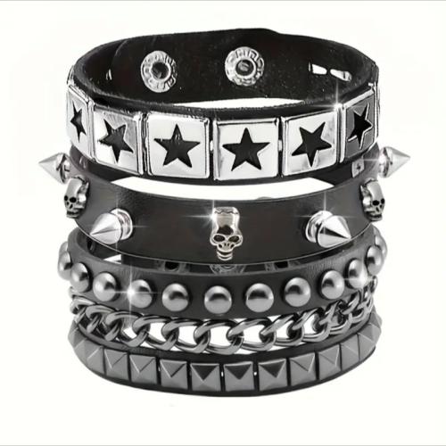 PU Leather Bracelet Set, with Zinc Alloy, handmade, with rivet stud & for man Approx 22 cm 