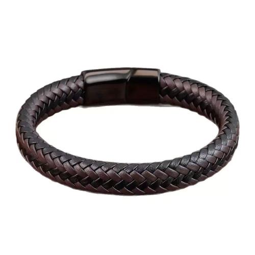 PU Leather Bracelet, with 304 Stainless Steel, handmade & braided & for man, 10mm 