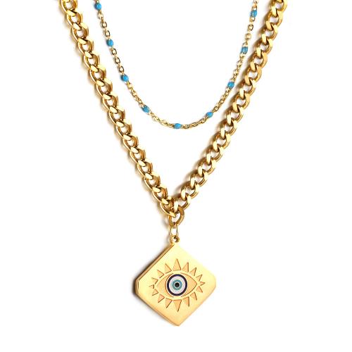 304 Stainless Steel Necklace, plated, Unisex & enamel & with rhinestone 