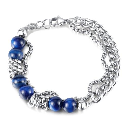 304 Stainless Steel Bracelet, with Tiger Eye, polished, Double Layer & Unisex, original color 