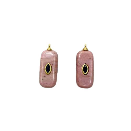 Gemstone Brass Pendants, with Brass, Rectangle, plated, DIY & with rhinestone 