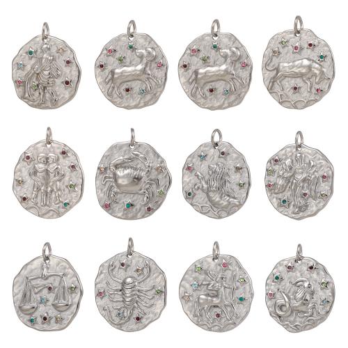 Stainless Steel Zodiac Pendants, 304 Stainless Steel, 12 Signs of the Zodiac, plated, DIY & with rhinestone 