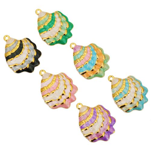 Stainless Steel Enamel Pendants, 304 Stainless Steel, Shell, gold color plated, DIY 