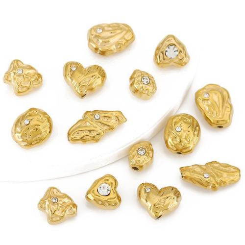 Stainless Steel Jewelry Beads, 304 Stainless Steel, gold color plated, DIY & micro pave cubic zirconia 