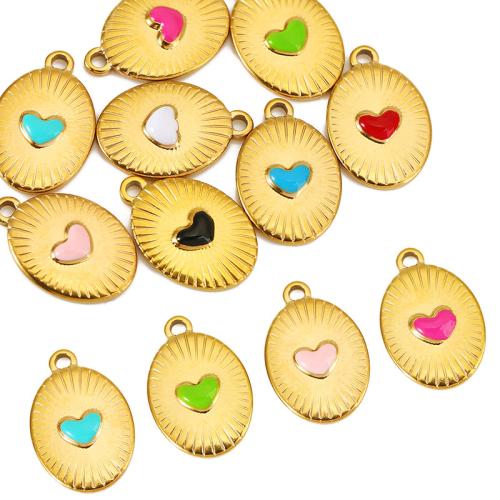 Stainless Steel Enamel Pendants, 304 Stainless Steel, Flat Oval, gold color plated, DIY 