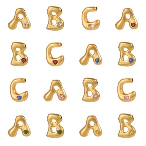 Edelstahl Buchstaben Anhänger, 304 Edelstahl, Alphabet-Buchstabe, goldfarben plattiert, DIY & verschiedene Stile für Wahl & Micro pave Zirkonia, keine, verkauft von PC