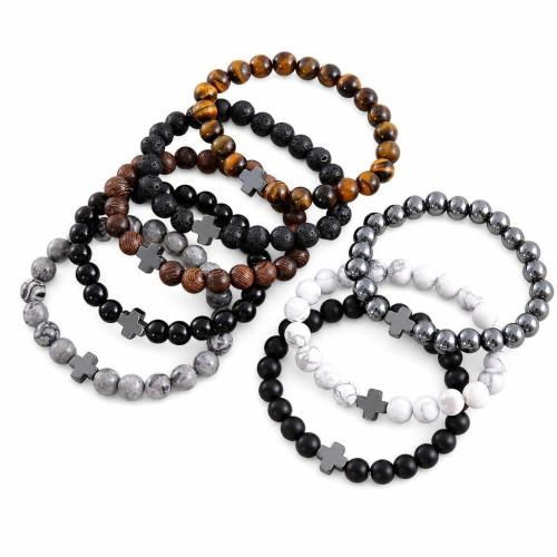 Bracelets en pierres précieuses, Pierre naturelle, avec fil élastique & Hématite, fait à la main, bijoux de mode & différents matériaux pour le choix & unisexe, Vendu par PC[