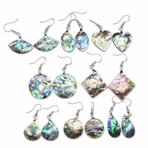 coquille d'ormeau Boucle d'oreille goutte, avec alliage de zinc, bijoux de mode & styles différents pour le choix & pour femme, Vendu par paire