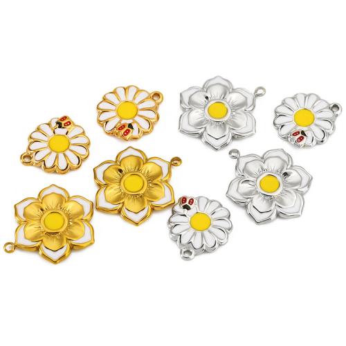 Stainless Steel Flower Pendants, 304 Stainless Steel, Vacuum Ion Plating, DIY & enamel 