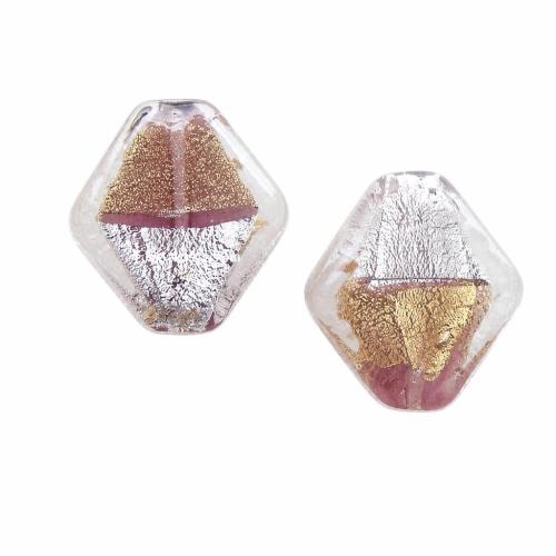 Silver & Gold Foil Lampwork Beads, Rhombus, gold foil and silver foil Approx 2mm 
