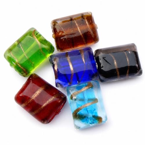 Gold Sand Lampwork Beads, Rectangle, handmade, mixed colors Approx 2mm 