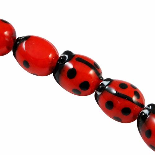 Tier Lampwork Perlen, Marienkäfer, rot, 9x12x9mm, Bohrung:ca. 2mm, Länge:9 ZollInch, 20PCs/Strang, verkauft von Strang