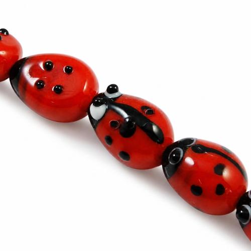 Tier Lampwork Perlen, Marienkäfer, rot, 9x12x9mm, Bohrung:ca. 2mm, Länge:9.4 ZollInch, 20PCs/Strang, verkauft von Strang